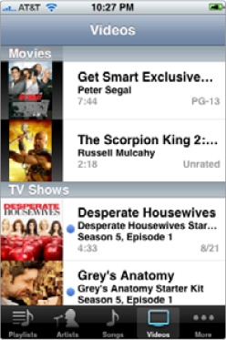 The Videos screen displays all the TV shows and movies you've downloaded to your iPhone.