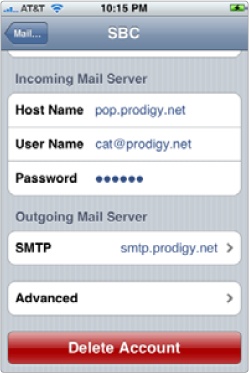 A typical email account screen