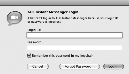 You must type an ID and Password to log in to your iChat account.