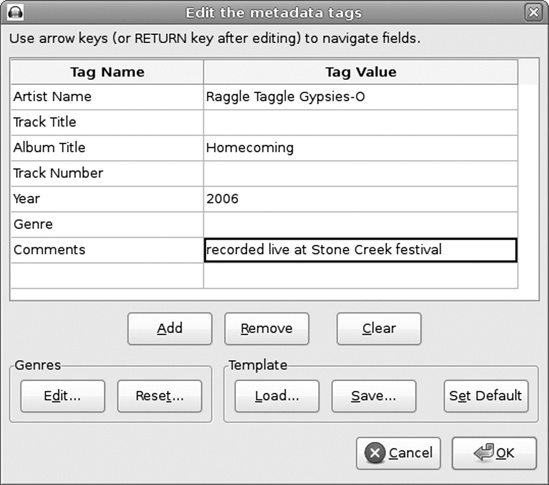 Using File > Open Metadata Editor to store useful information in your Audacity project