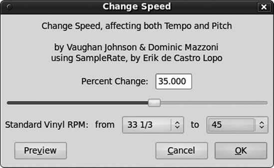 Change Speed changes both pitch and tempo.