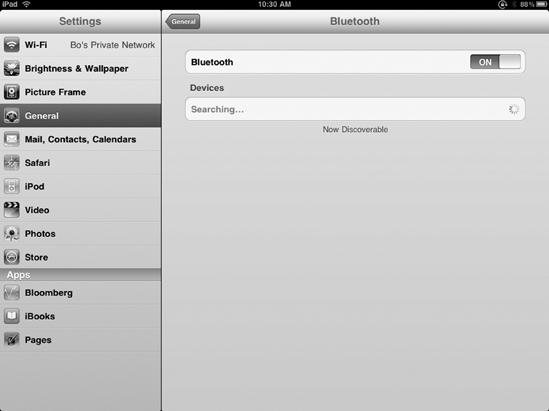 The Bluetooth settings screen