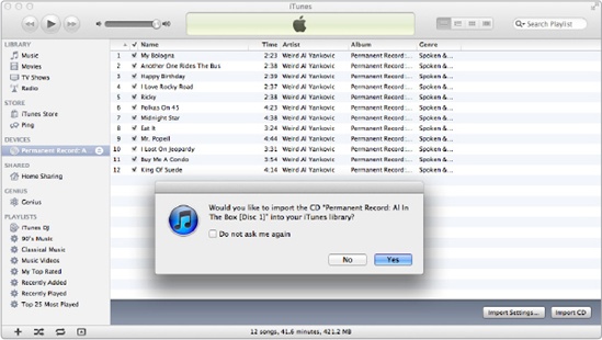 The iTunes window can identify a CD audio tracks by name if you’re connected to the Internet.