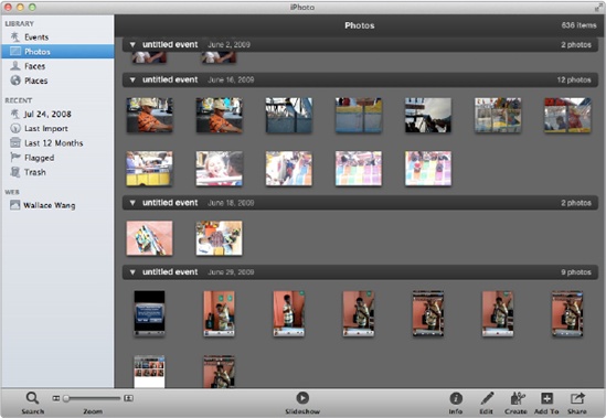 Clicking Photos under the Library category lets you view all your pictures at once.