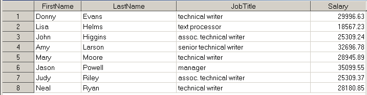 Perm.Employee Data Set with Formatted Values for JobTitle