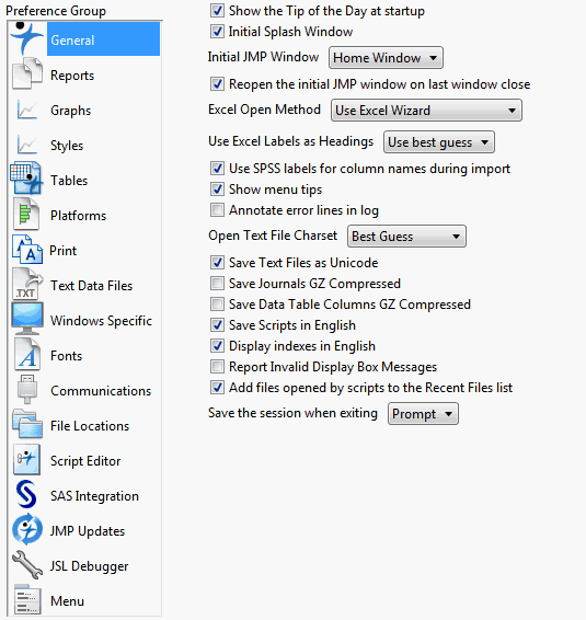 The General Preferences Window (Windows)
