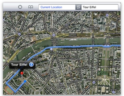Maps highlights the route to your destination in blue.
