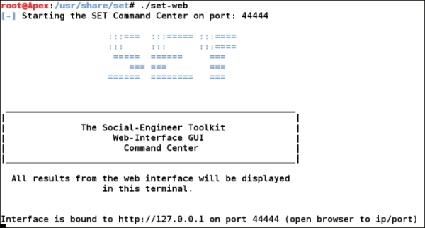 The SET web interface