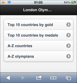 Integrating Highcharts and jQuery Mobile using an Olympic medals table application