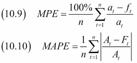 Determining MAPE and MPE