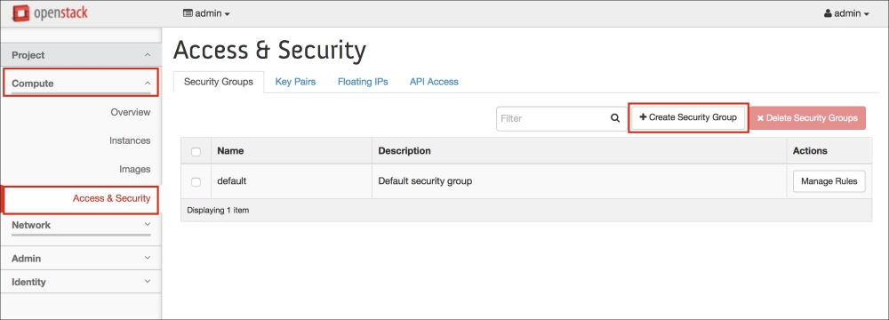 Working with security groups in the dashboard
