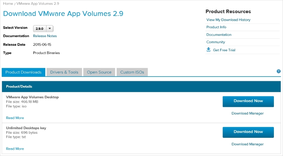 Downloading the App Volumes software