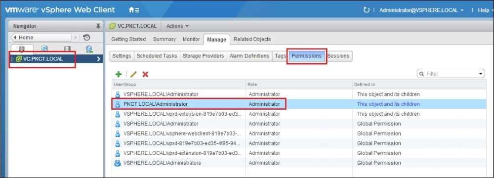 Providing the required permissions in the vSphere Endpoint