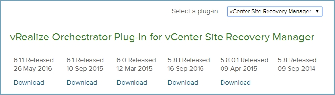 Downloading the vRO plugins for SRM and vSphere Replication