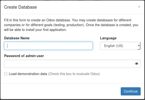 Creating a new database in Odoo