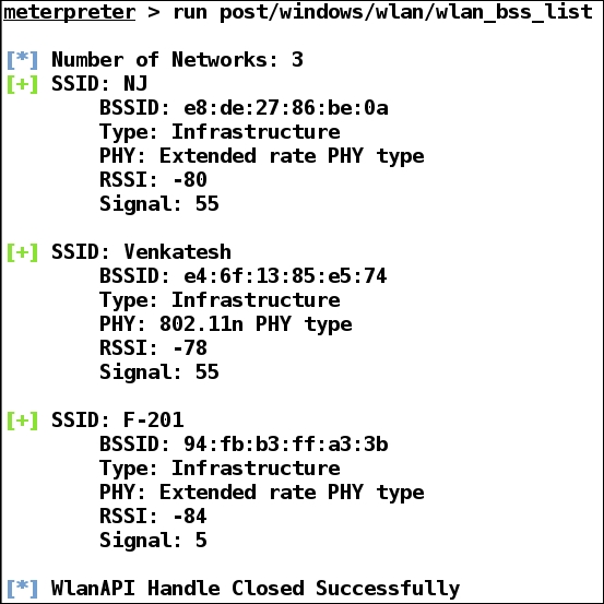 Gathering wireless SSIDs with Metasploit
