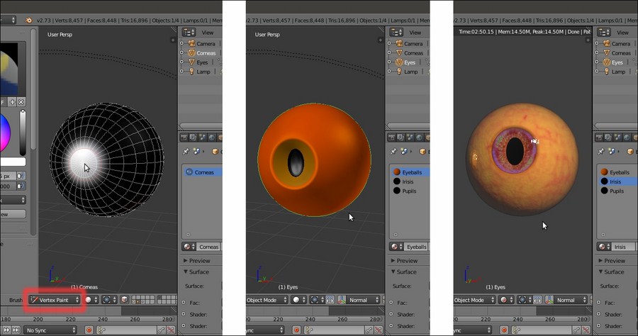 Building the eyes' shaders in Cycles
