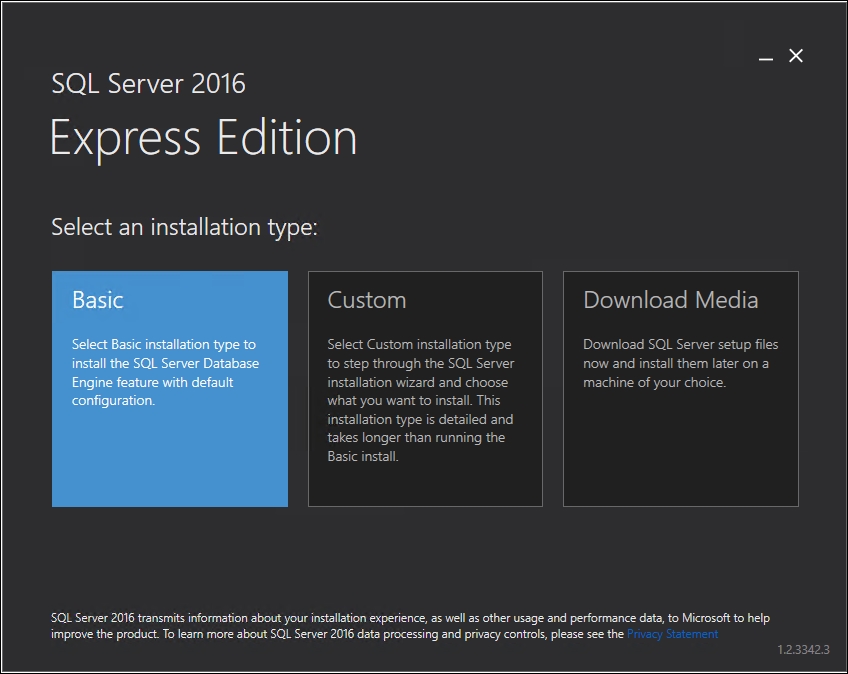 Installing SQL Server 2016 Express