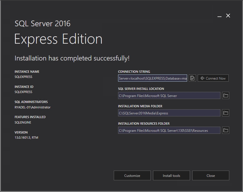 Installing SQL Server 2016 Express