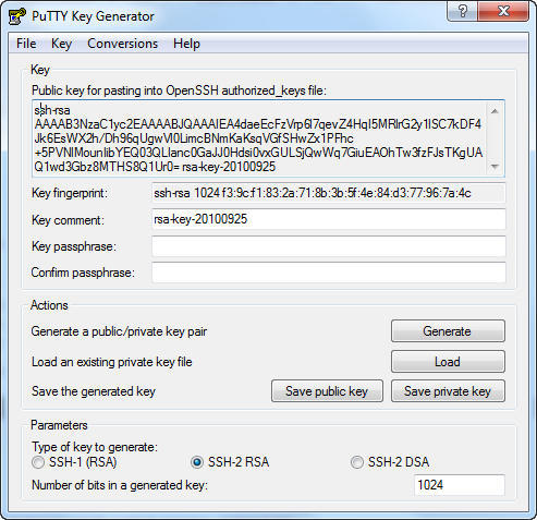 Time for action – create SSH keys with PuTTY Key Generator