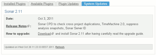 Upgrading Sonar from the Update Center section