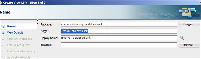 Time for action – creating a view link between EmpVO and DeptVO