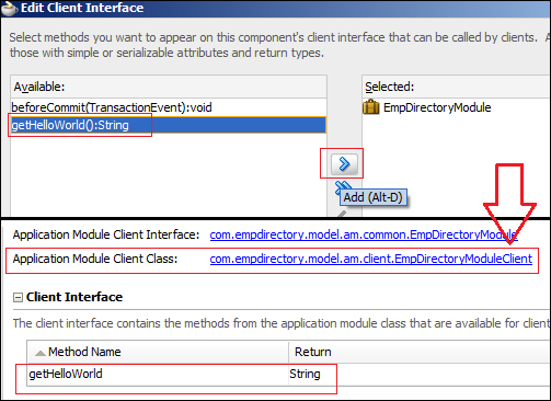 Time for action – exposing a method using the client interface