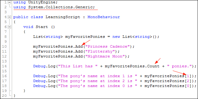 Time for action – create a List of pony names