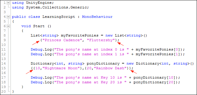 Time for action – adding ponies using a Collection Initializer