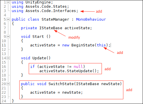 Time for action – modify StateManager
