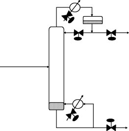 Figure depicting a distillation column connected to various control valves.