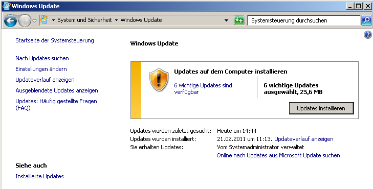 Konfiguration der automatischen Windows Updates in der Systemsteuerung