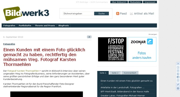 www.bildwerk3.de: Neben dem Informationsangebot rund um die Fotografie gibt es die Möglichkeit für Leser, sich aktiv zu beteiligen.