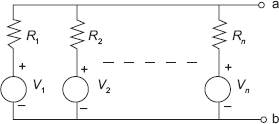 Fig. 5.9-1 Practical Voltage Sources Connected in Parallel